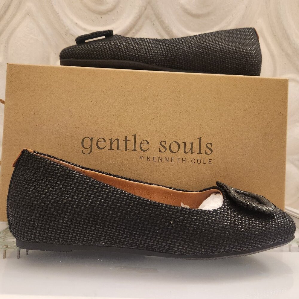 Gentle Souls Black Leather "Sailor" Buckle Flats. NIB. Size 6